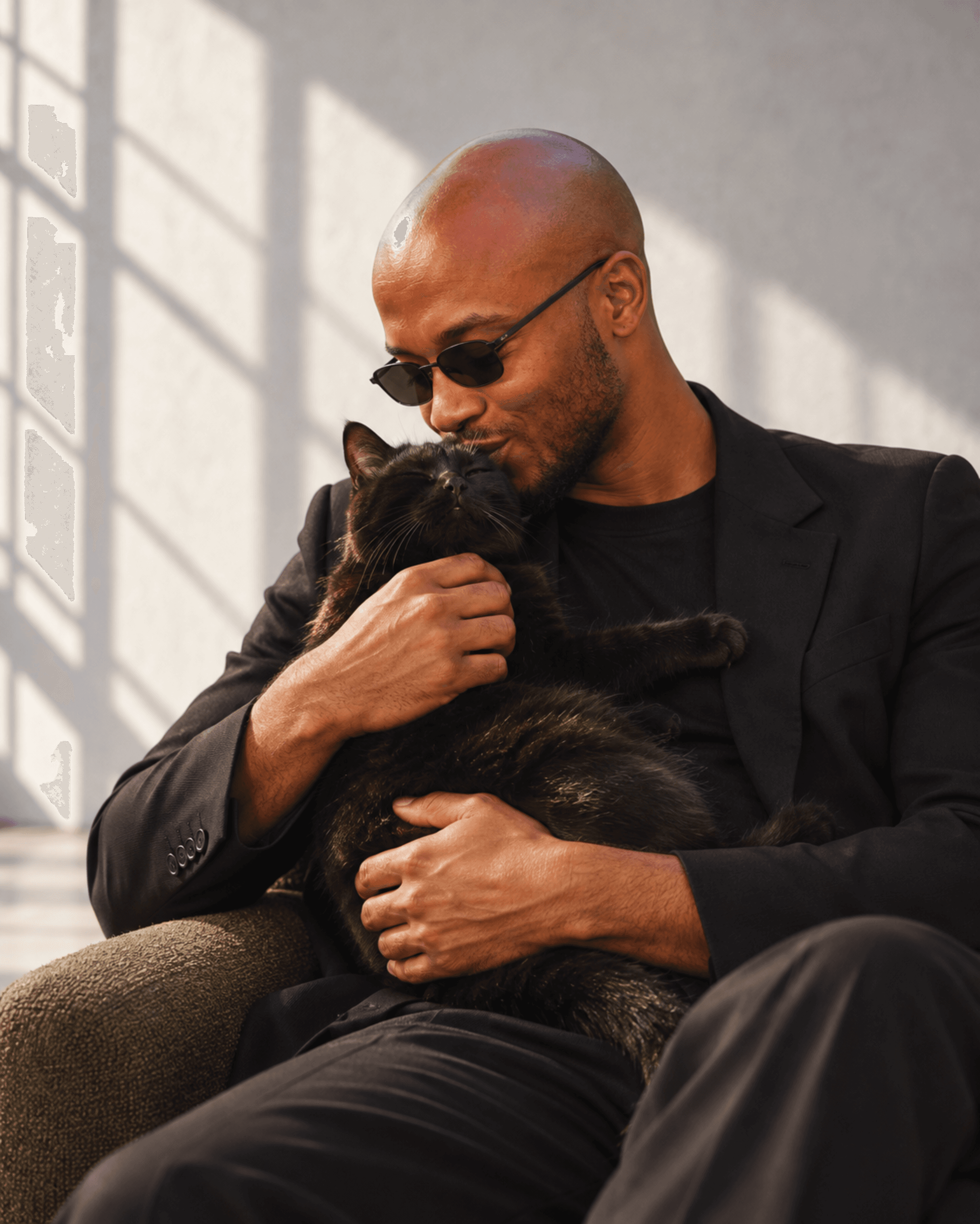 Muiz in black tailoring with a black cat, image 5