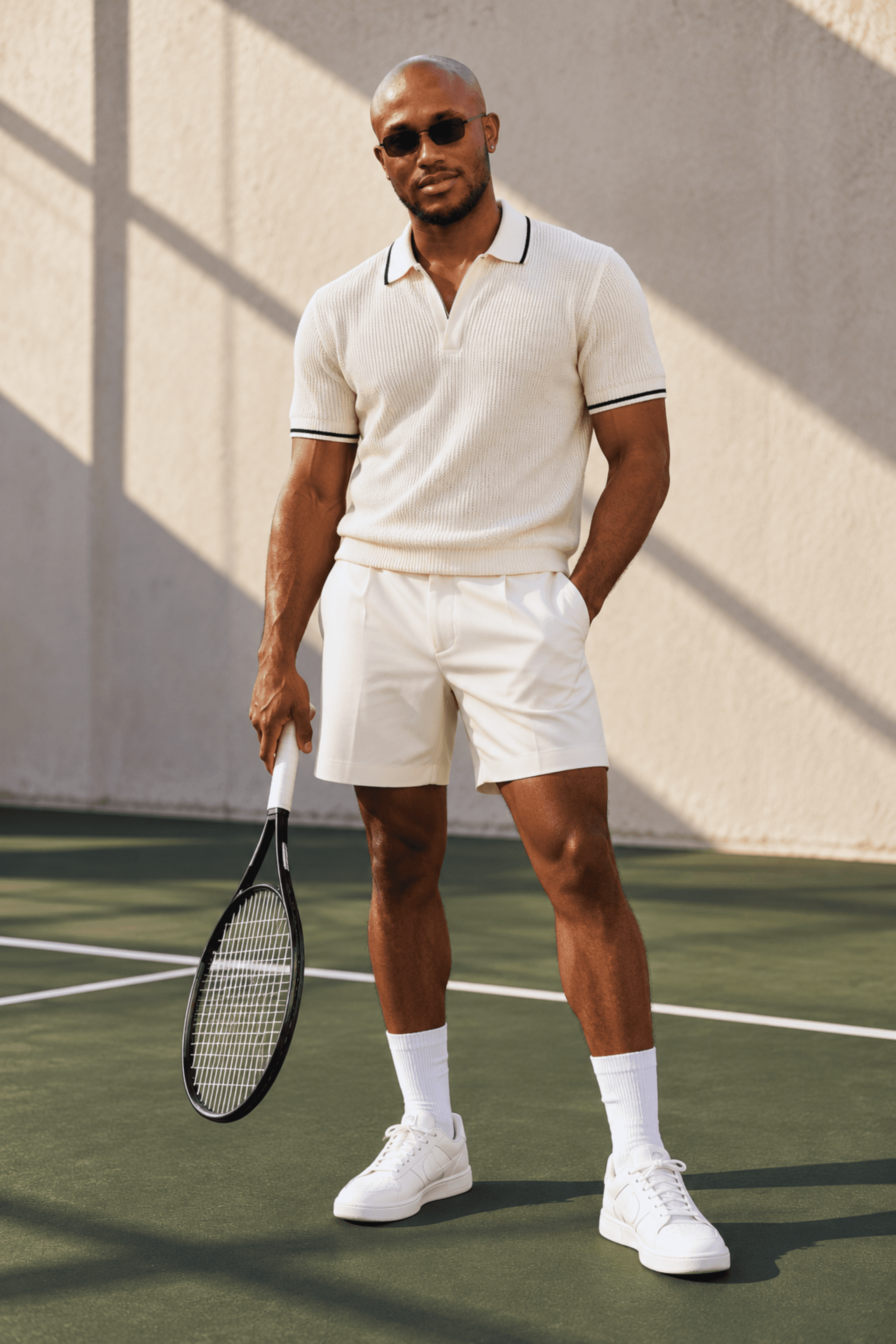 Muiz in athletic wear on a tennis court, image 1